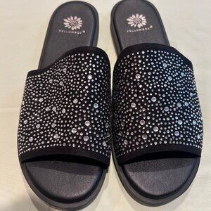 Yellowbox Rhinestone Embellished Louie Black Slides Size 8 1/2